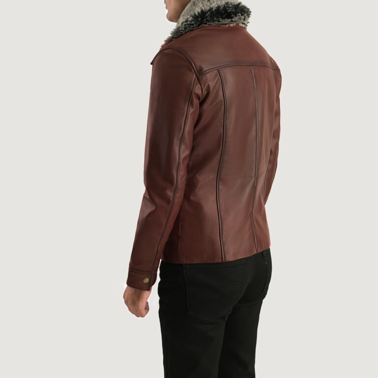 Mens Evan Hart Fur Brown Leather Jacket Tilted Back-8-1701087210984